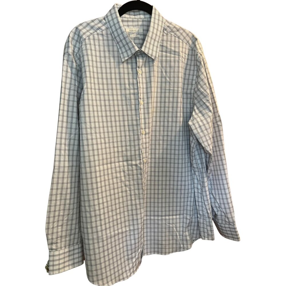 Full Cotton Quality Grey Plaid Button Down // Perry Ellis Slim Fit Men's Size XL
